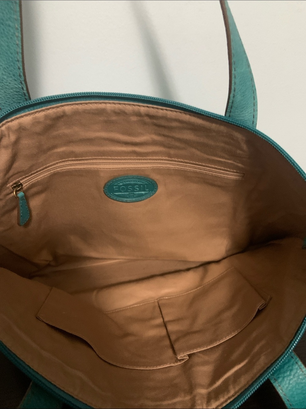 Teal Fossil Leather Tote Bag and Wallet - Picture 3 of 16